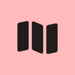 A black, three-paneled geometric shape resembling a stylized map or brochure icon is centered on a solid pink background, evoking an album cover by Geno Young.