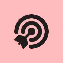 Black dartboard icon with a dart hitting the center, set against a pink background—a design inspired by Geno Young that subtly echoes themes like sex drugs illiteracy through its bold, striking imagery.